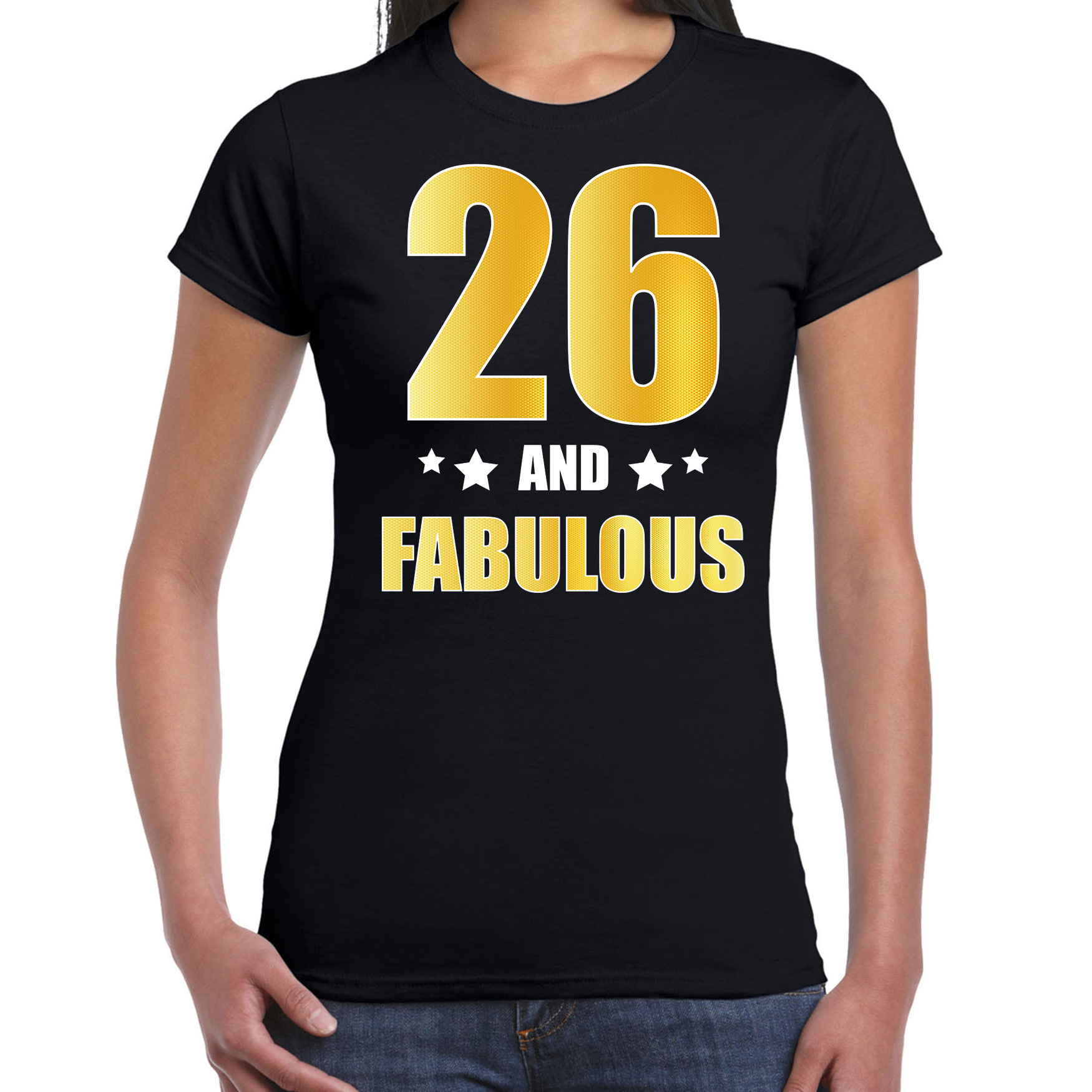 26 and fabulous verjaardag cadeau t-shirt-shirt goud 26 jaar zwart voor dames