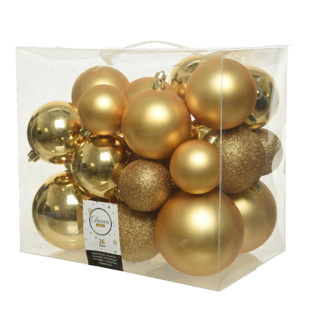 26x stuks kunststof kerstballen goud 6-8-10 cm glans-mat-glitter