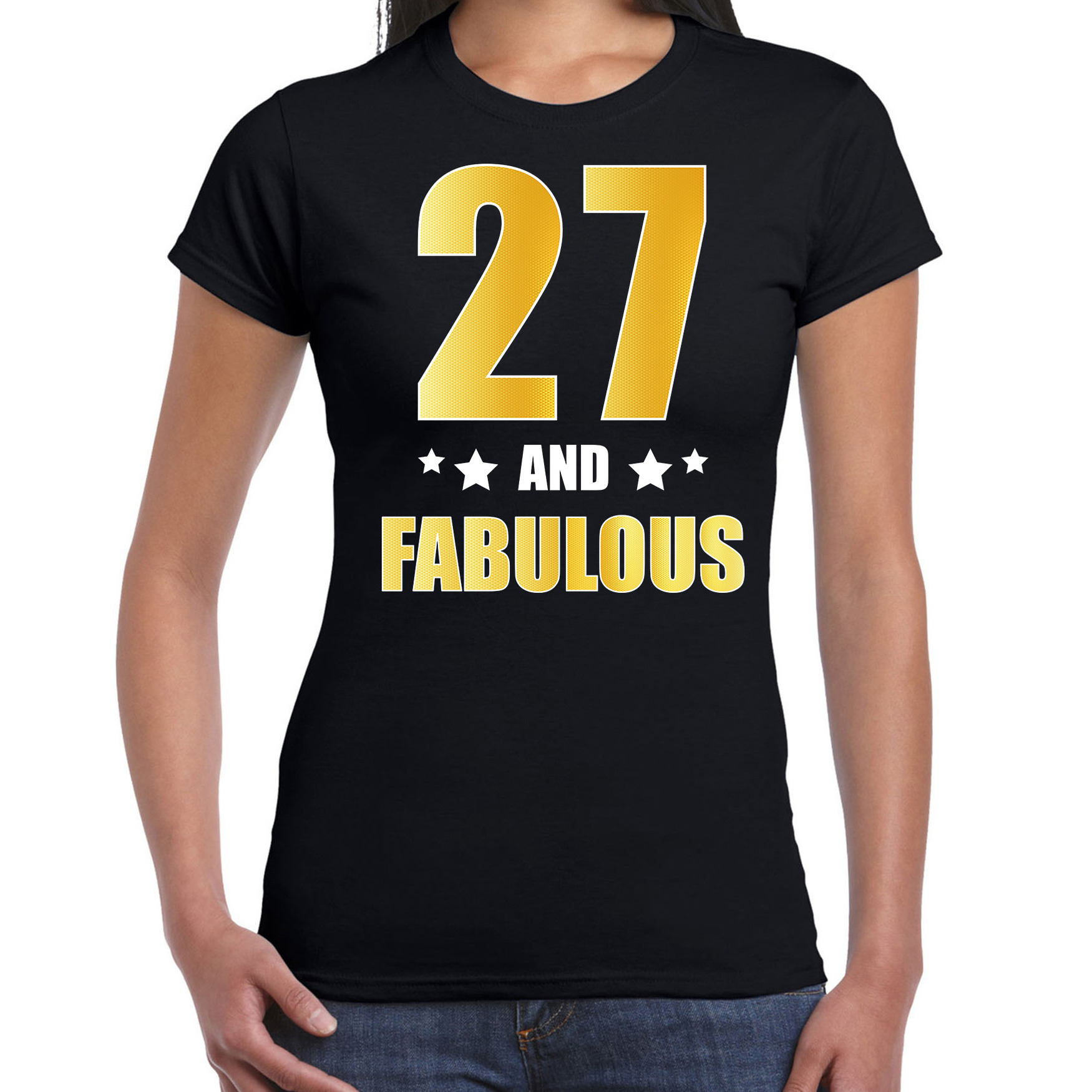27 and fabulous verjaardag cadeau t-shirt-shirt goud 27 jaar zwart voor dames