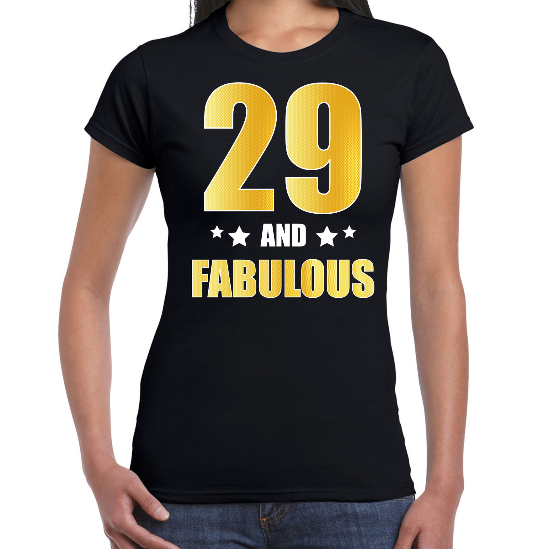 29 and fabulous verjaardag cadeau t-shirt-shirt goud 29 jaar zwart voor dames