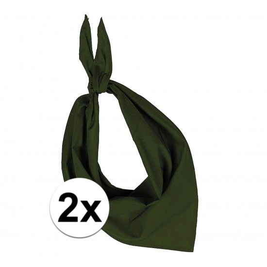 2x Bandana zakdoeken olijf groen