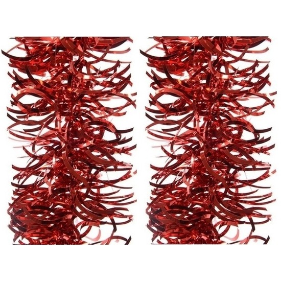 2x Feestversiering folie slinger golf kerst rood 10 x 270 cm kunststof-plastic kerstversiering