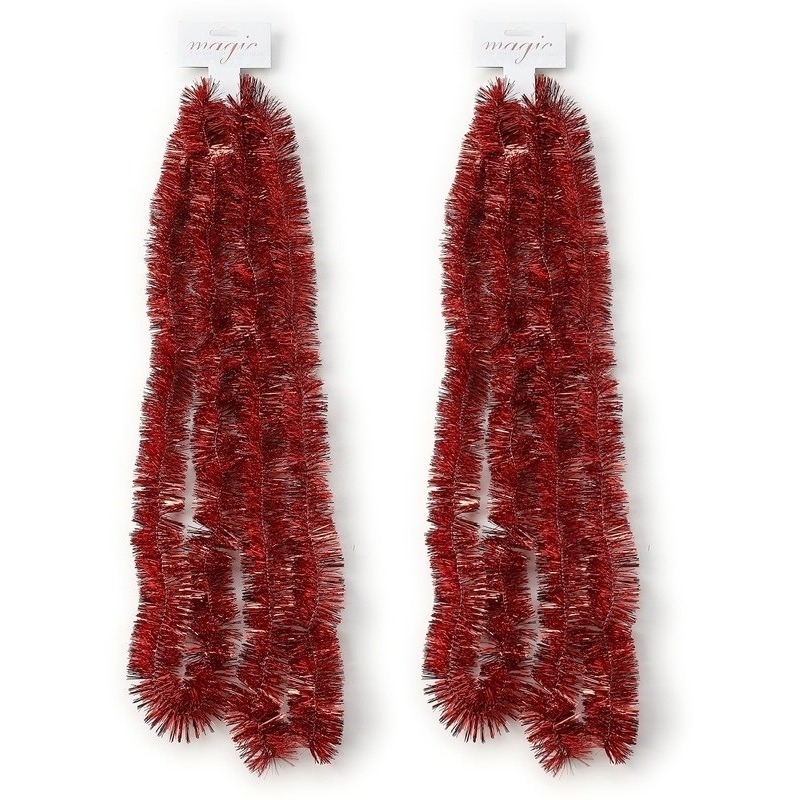 2x Feestversiering folie slingers rood 270 cm kunststof-plastic kerstversiering