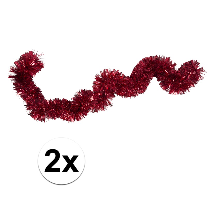 2x Folieslinger-kerstslinger rood 15 cm x 2 m