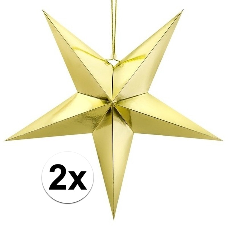 2x Gouden 5-puntige ster Kerst versiering decoratie 45 cm