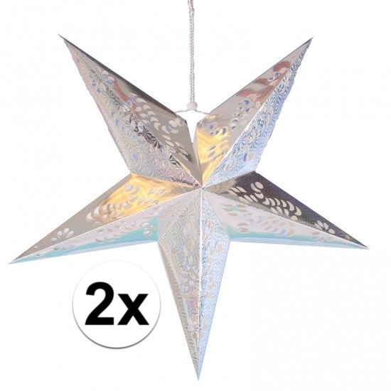 2x Hangdecoratie kerst ster zilver van 60 cm
