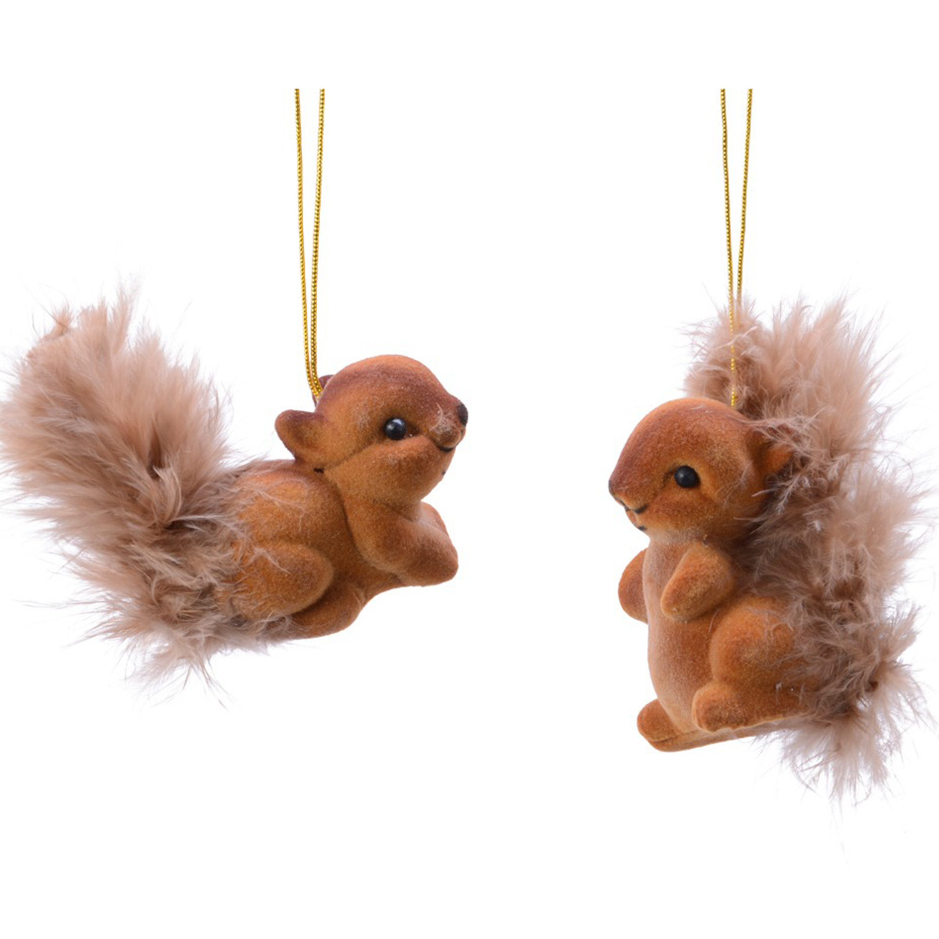 2x Kerstboomhanger-Kersthanger bruine eekhoorns 6 cm