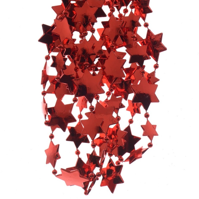 2x Kerstboomversiering ster kralenketting rood 270 cm
