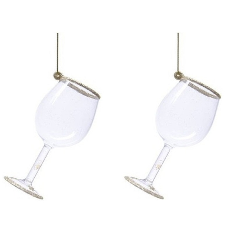 2x Kerstversiering wijnglazen transparante hangdecoratie 21 cm glas