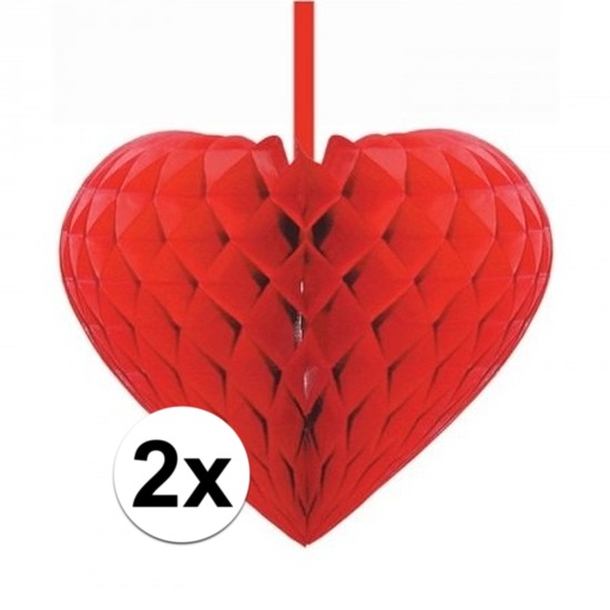 2x Rode decoratie harten papier 15 cm