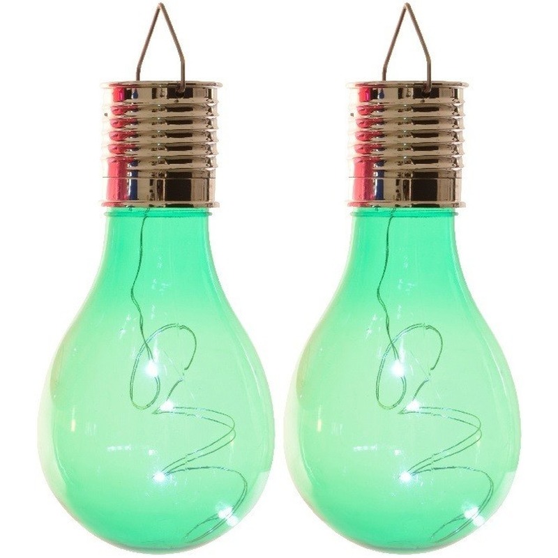 2x Solarlamp lampbolletjes-peertjes op zonne-energie 14 cm groen
