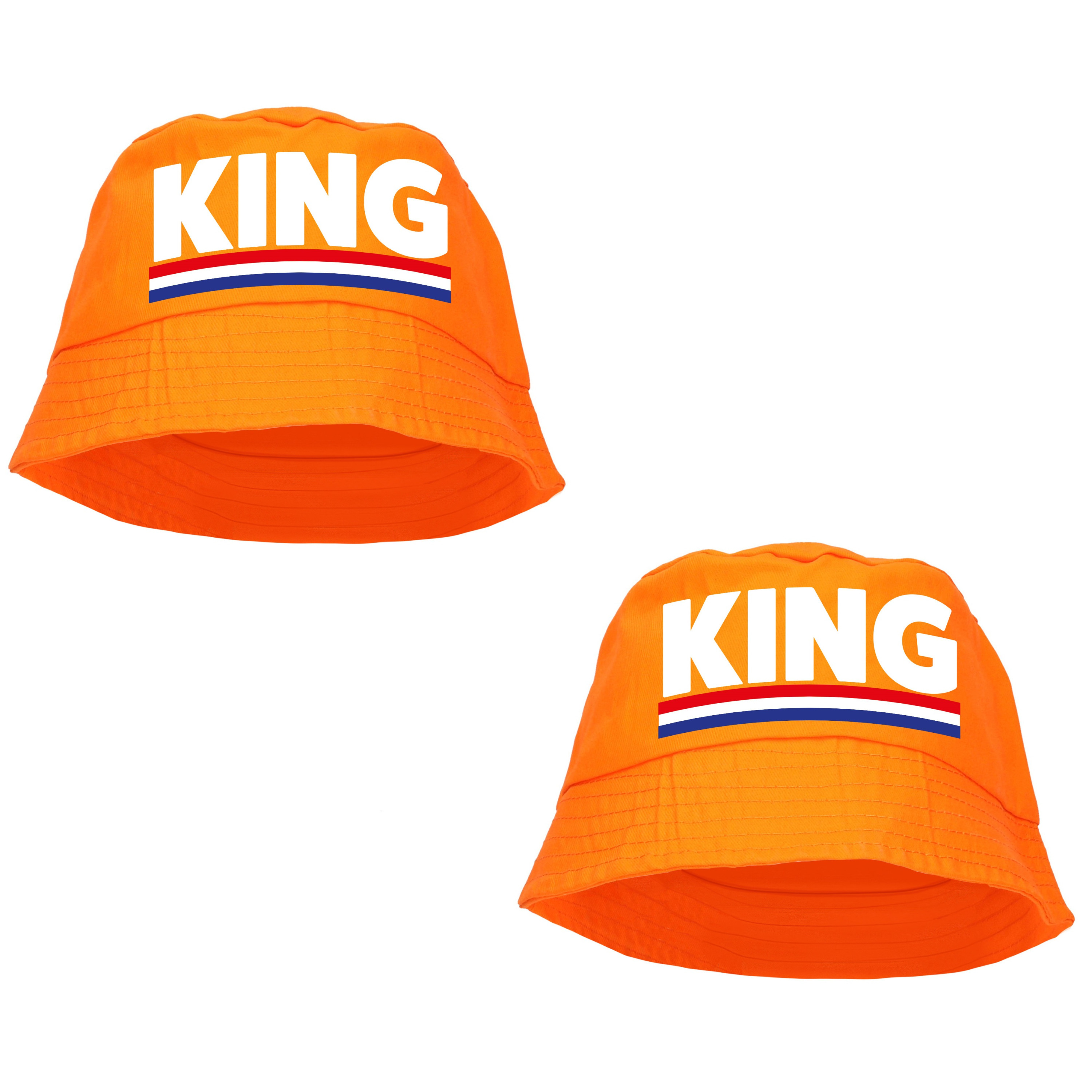 2x stuks king bucket hat-zonnehoedje oranje voor Koningsdag- EK- WK