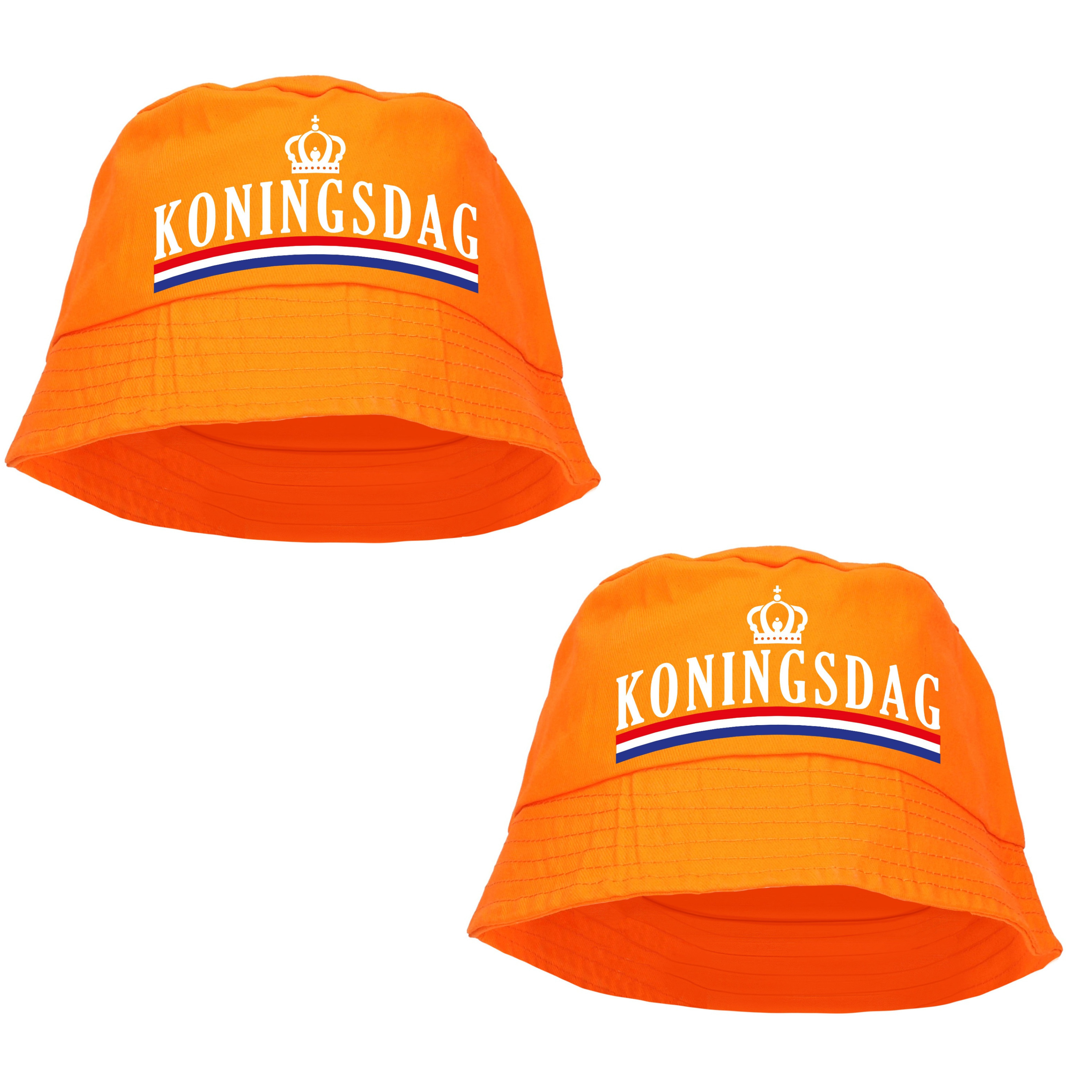 2x stuks Koningsdag bucket hat-zonnehoedje oranje voor dames en heren