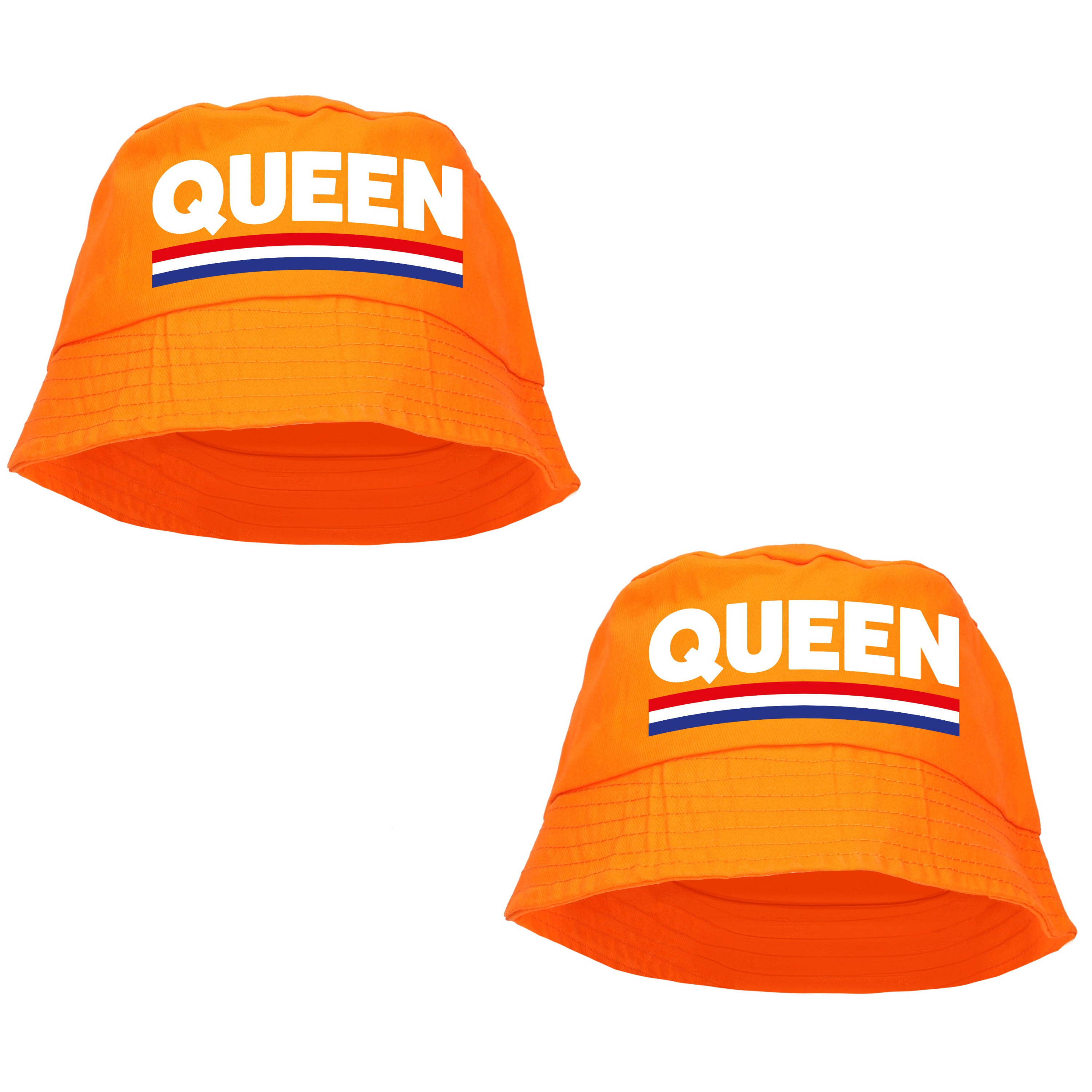 2x stuks queen bucket hat-zonnehoedje oranje voor Koningsdag- EK- WK