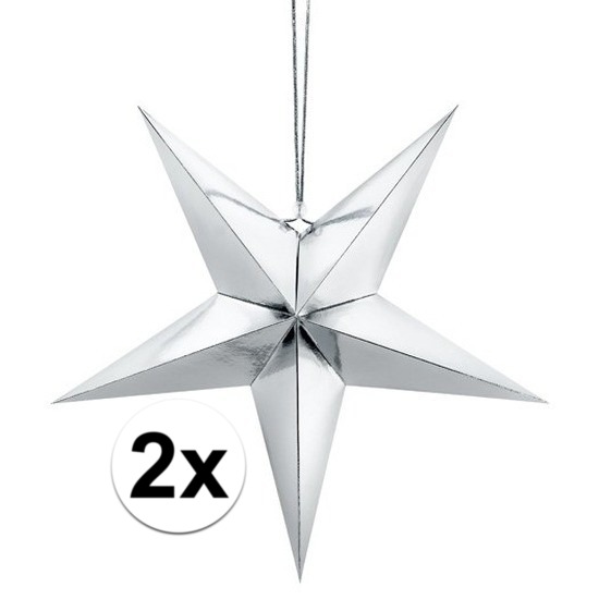 2x Zilveren 5-puntige sterren Kerst versiering decoratie 30 cm