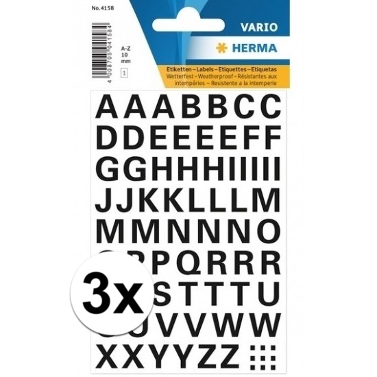3 stickervellen alfabet zwart 10mm 65x
