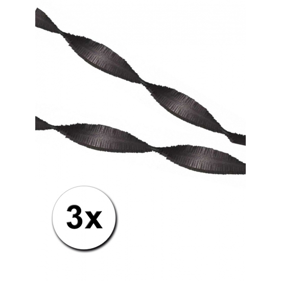 3 Zwarte slingers van crepe papier 5 m