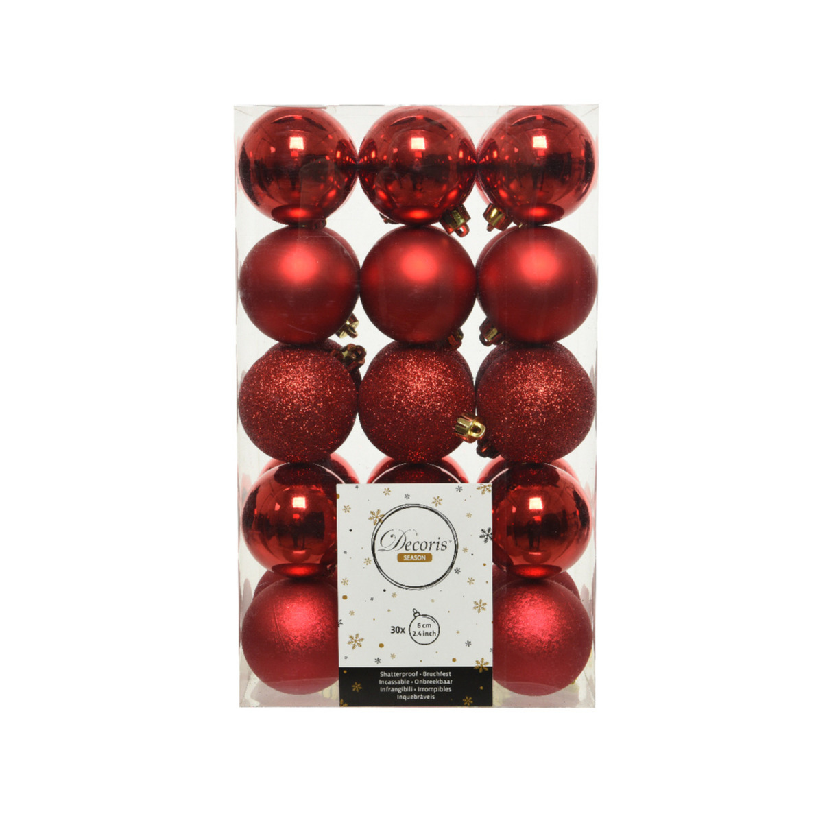 30x Kerst rode kerstballen 6 cm glanzende-matte-glitter kunststof-plastic kerstversiering