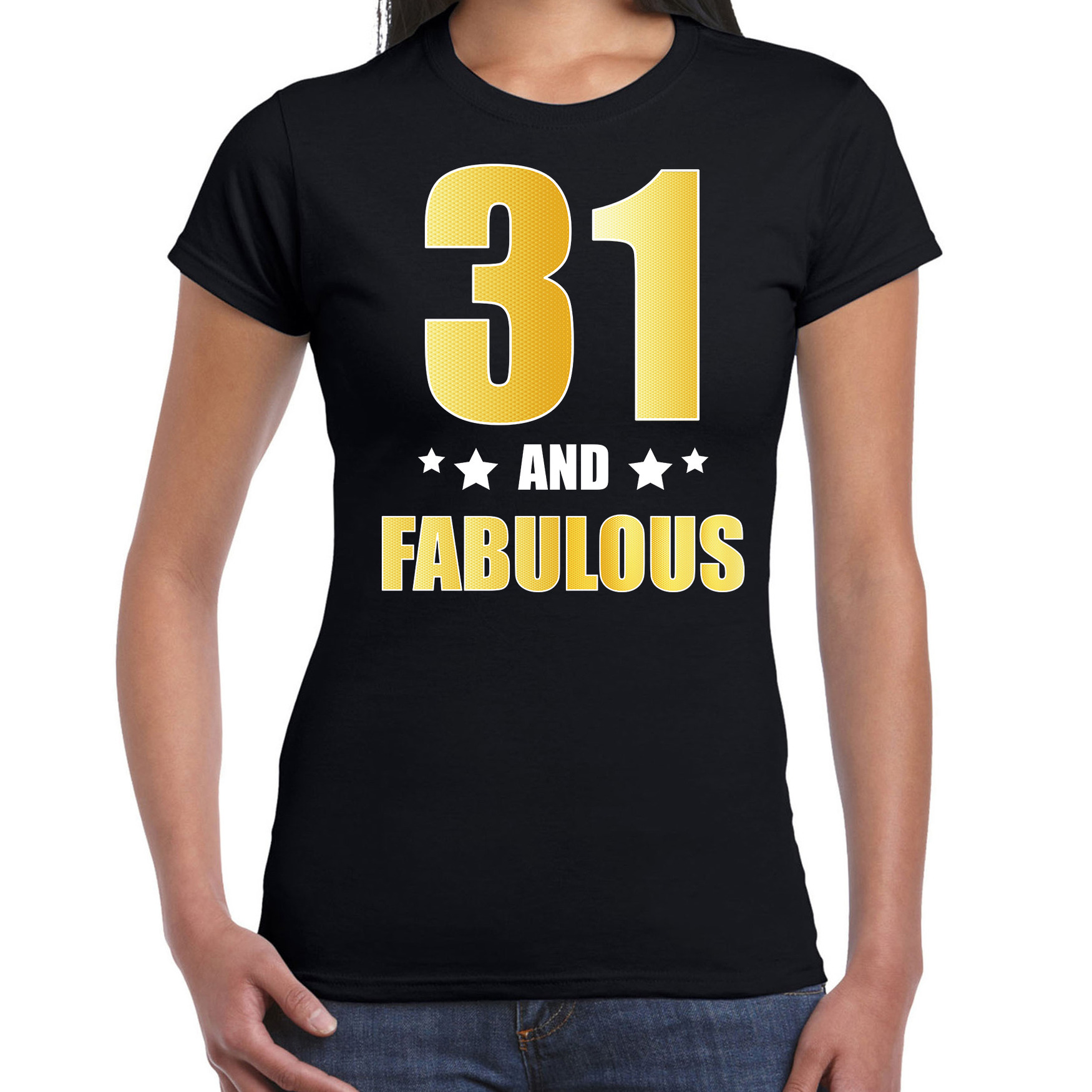 31 and fabulous verjaardag cadeau t-shirt-shirt goud 31 jaar zwart voor dames