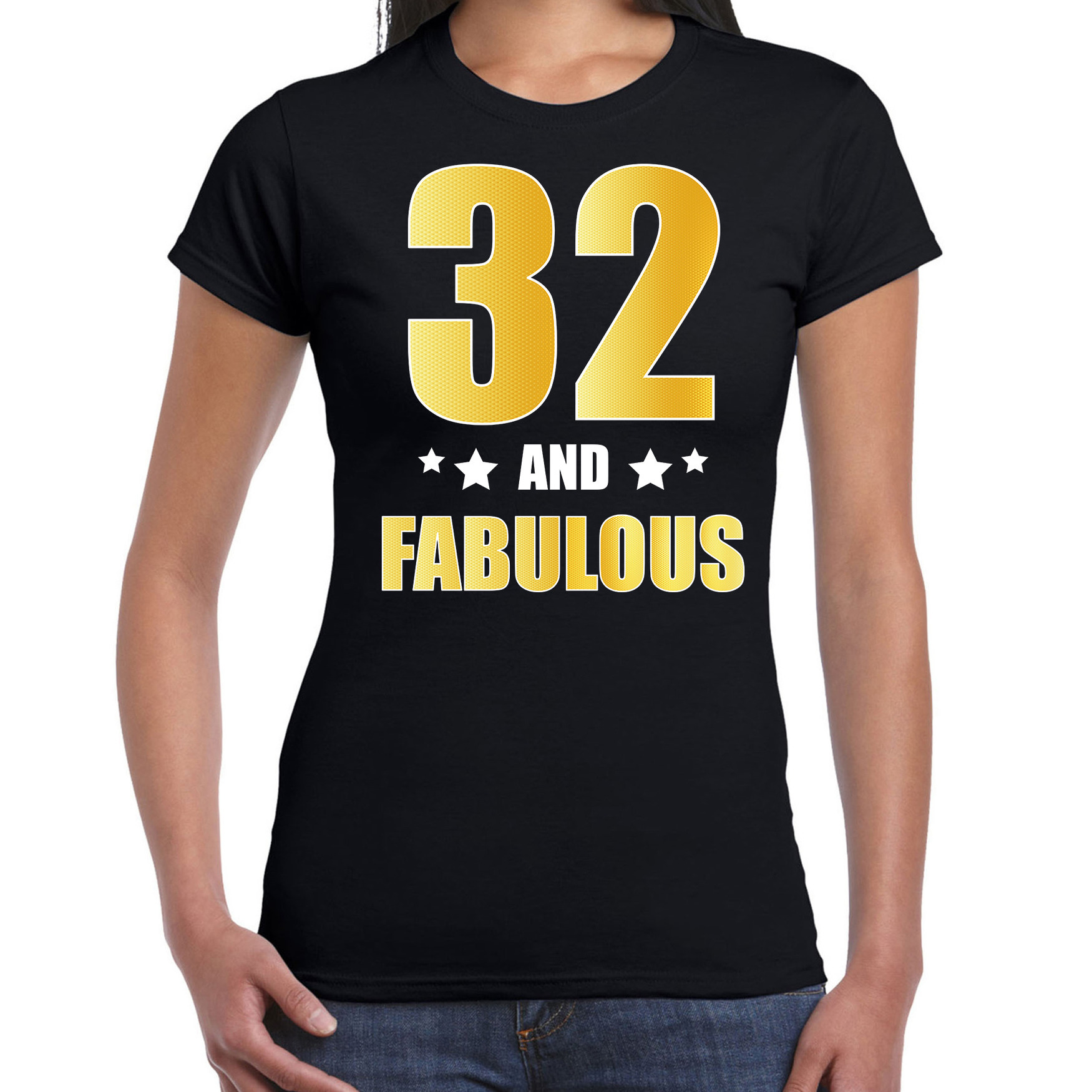 32 and fabulous verjaardag cadeau t-shirt-shirt goud 32 jaar zwart voor dames