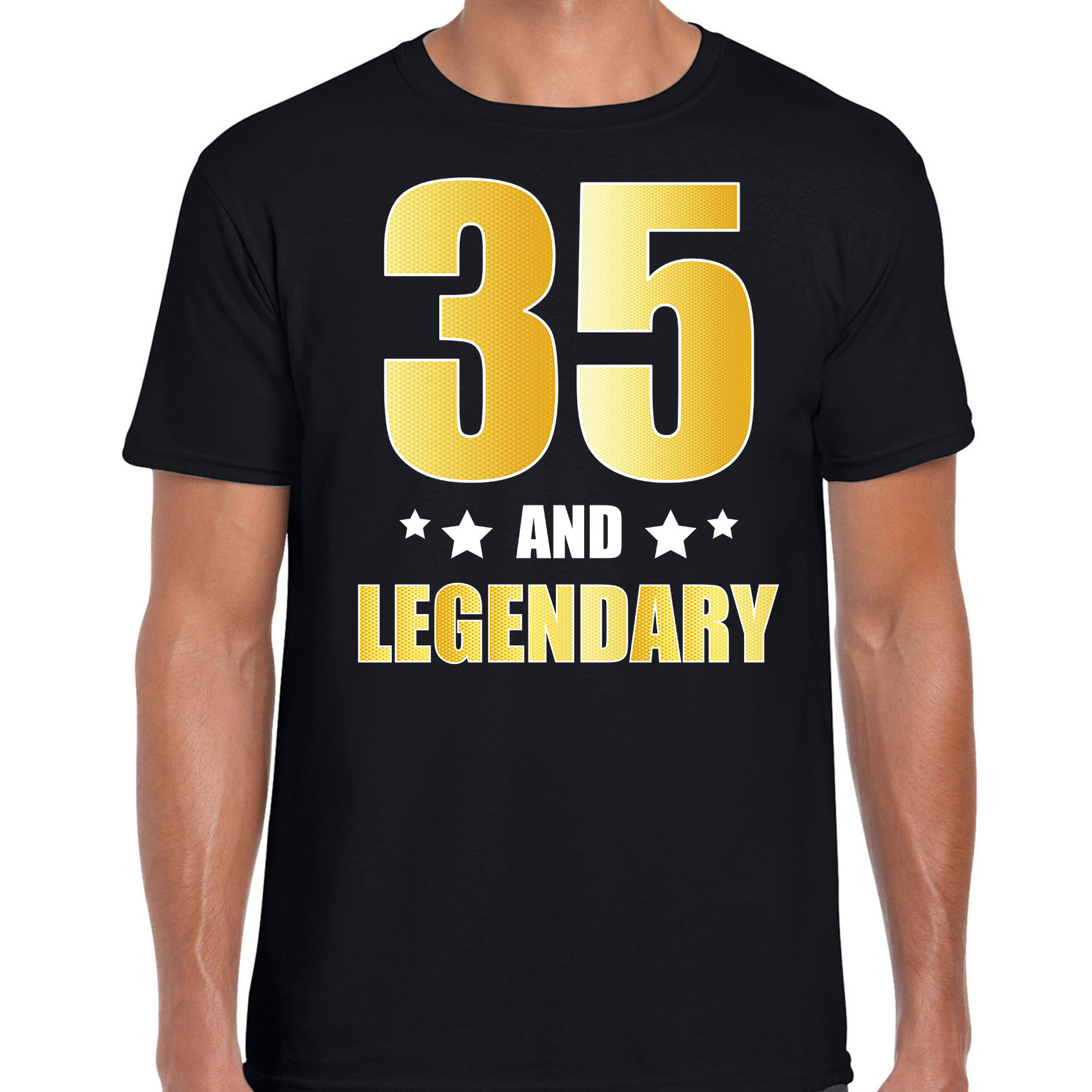 35 and legendary verjaardag cadeau t-shirt goud 35 jaar zwart voor heren