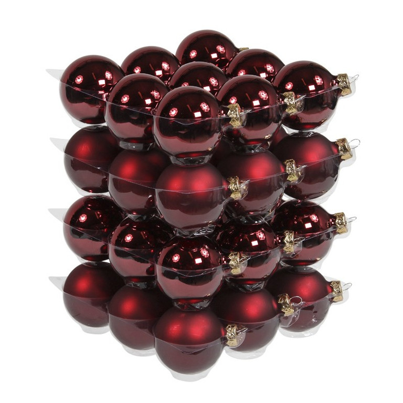 36x Bordeaux rode kerstballen mat-glans 6 cm glas kerstversiering