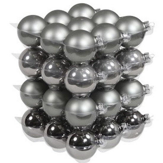 36x Titanium grijze kerstballen 6 cm glas kerstversiering