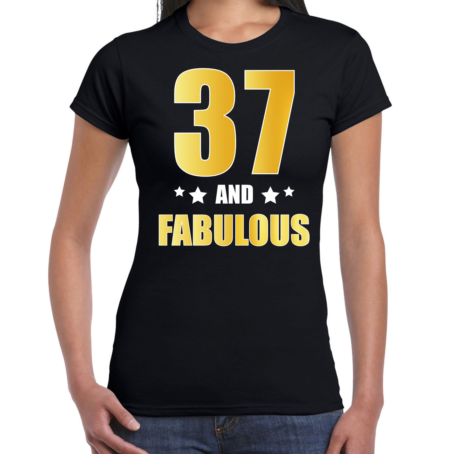 37 and fabulous verjaardag cadeau t-shirt-shirt goud 37 jaar zwart voor dames