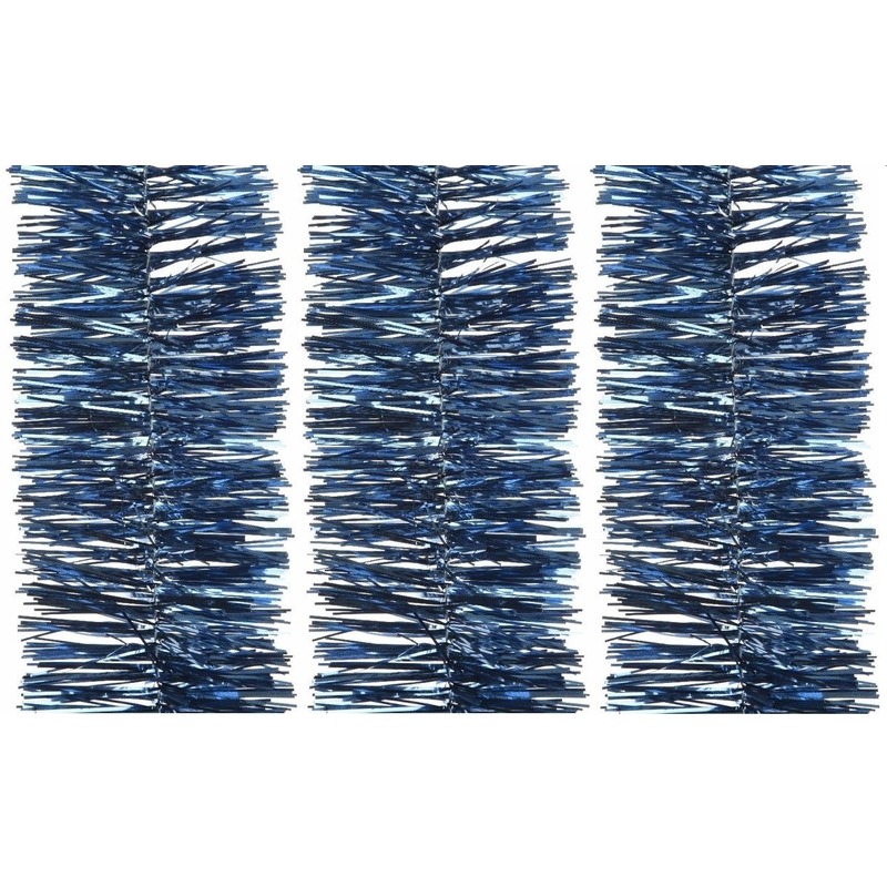 3x Feestversiering folie slinger donkerblauw 270 cm kunststof-plastic kerstversiering