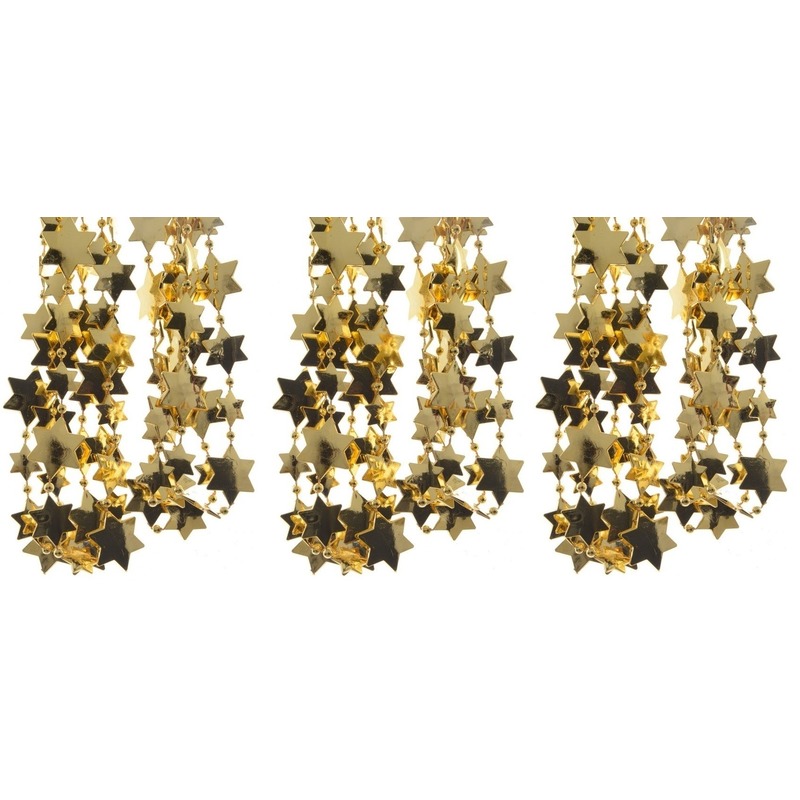 3x Feestversiering kralen slinger goud sterretjes 270 cm kunststof-plastic kerstversiering