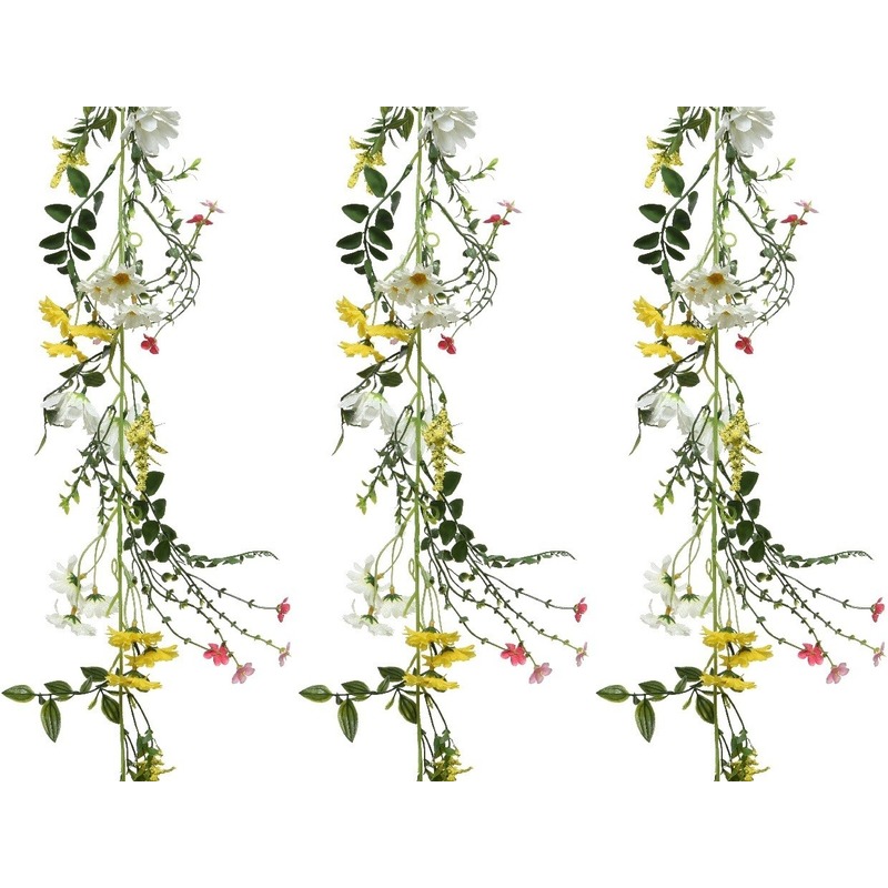3x Geel-witte bloemetjes kunsttak slingers 180 cm