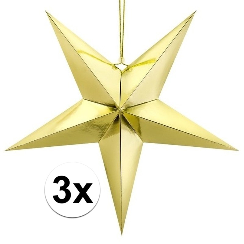 3x Gouden 5-puntige ster Kerst versiering decoratie 45 cm
