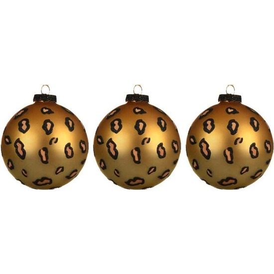 3x Luipaard print kerstballen 8 cm matte glas kerstversiering