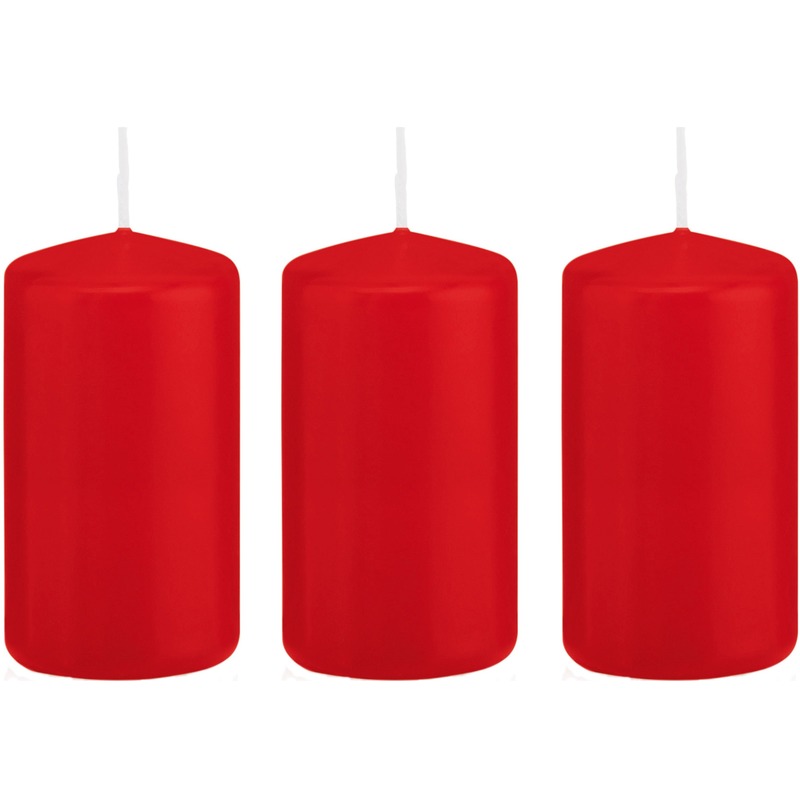 3x Rode woondecoratie kaarsen 6 x 12 cm 40 branduren