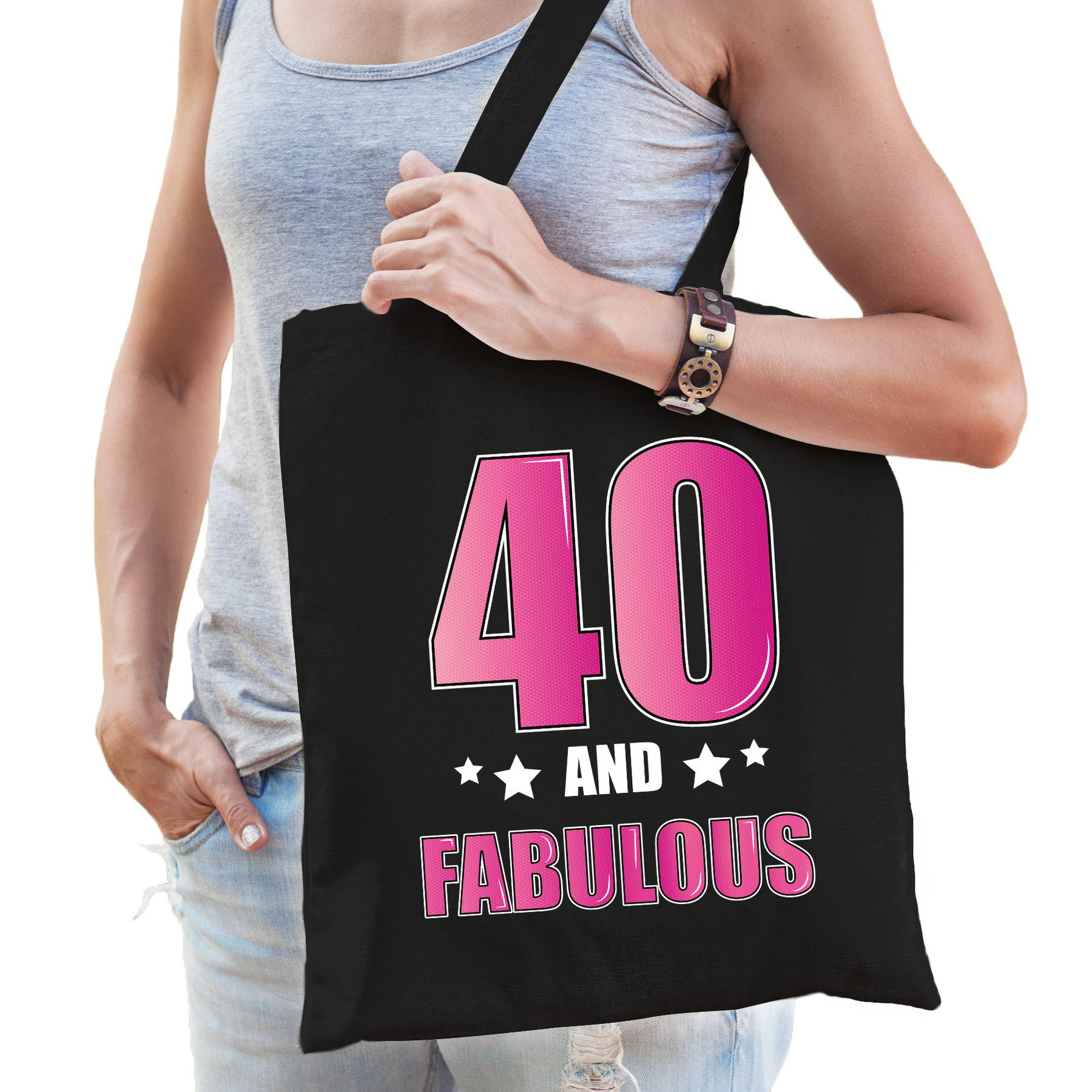 40 and legendary verjaardag cadeau tas zwart met roze letters voor dames Verjaardag