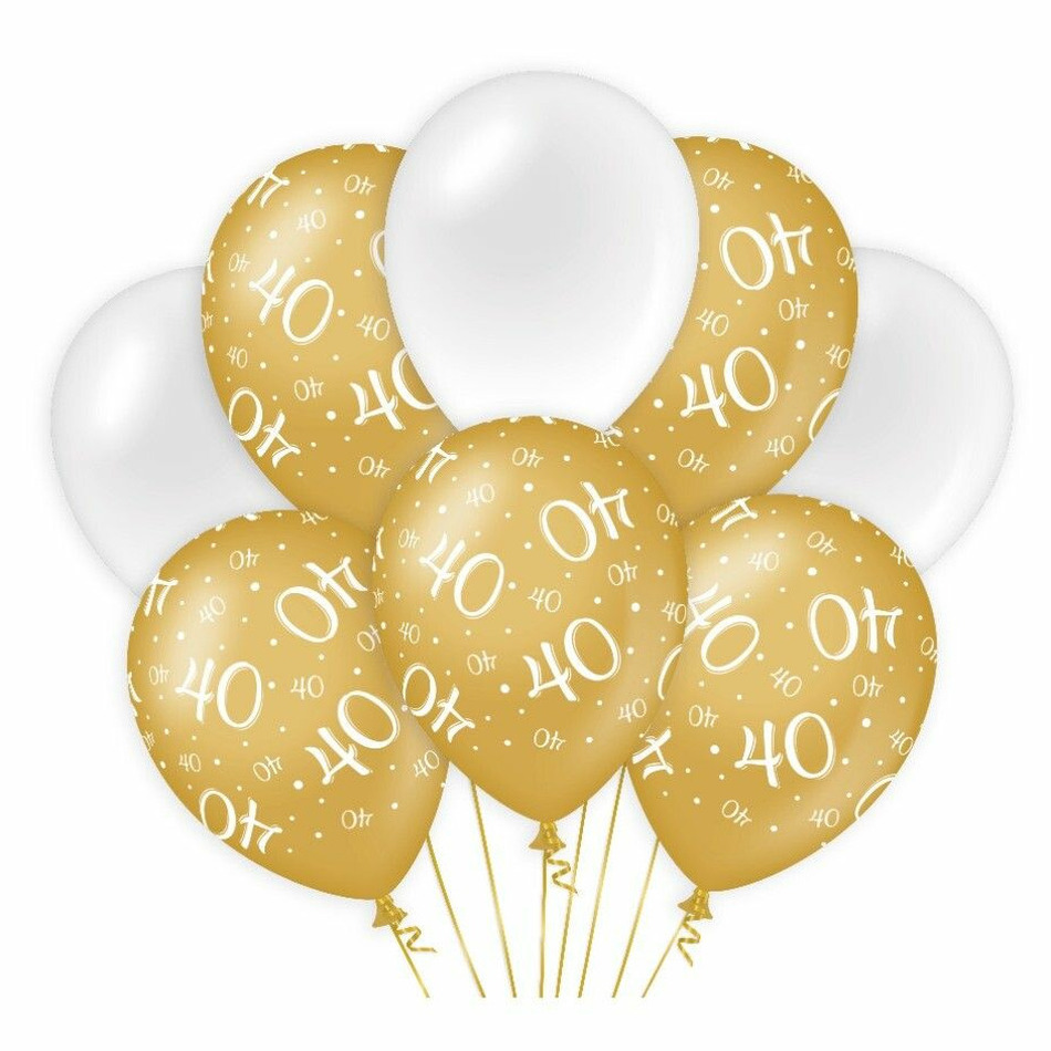 40 jaar leeftijd thema Ballonnen 8x goud-wit Verjaardag Versiering-feestartikelen