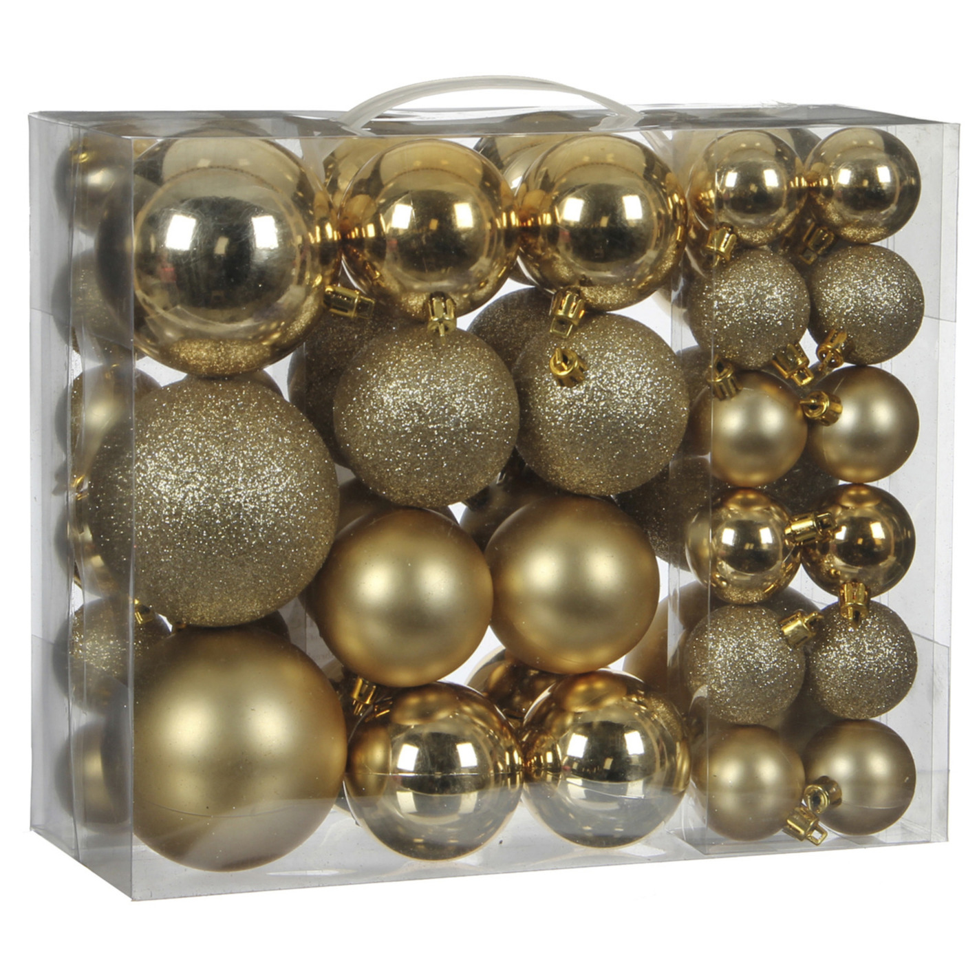 46x stuks kunststof kerstballen goud 4, 6 en 8 cm