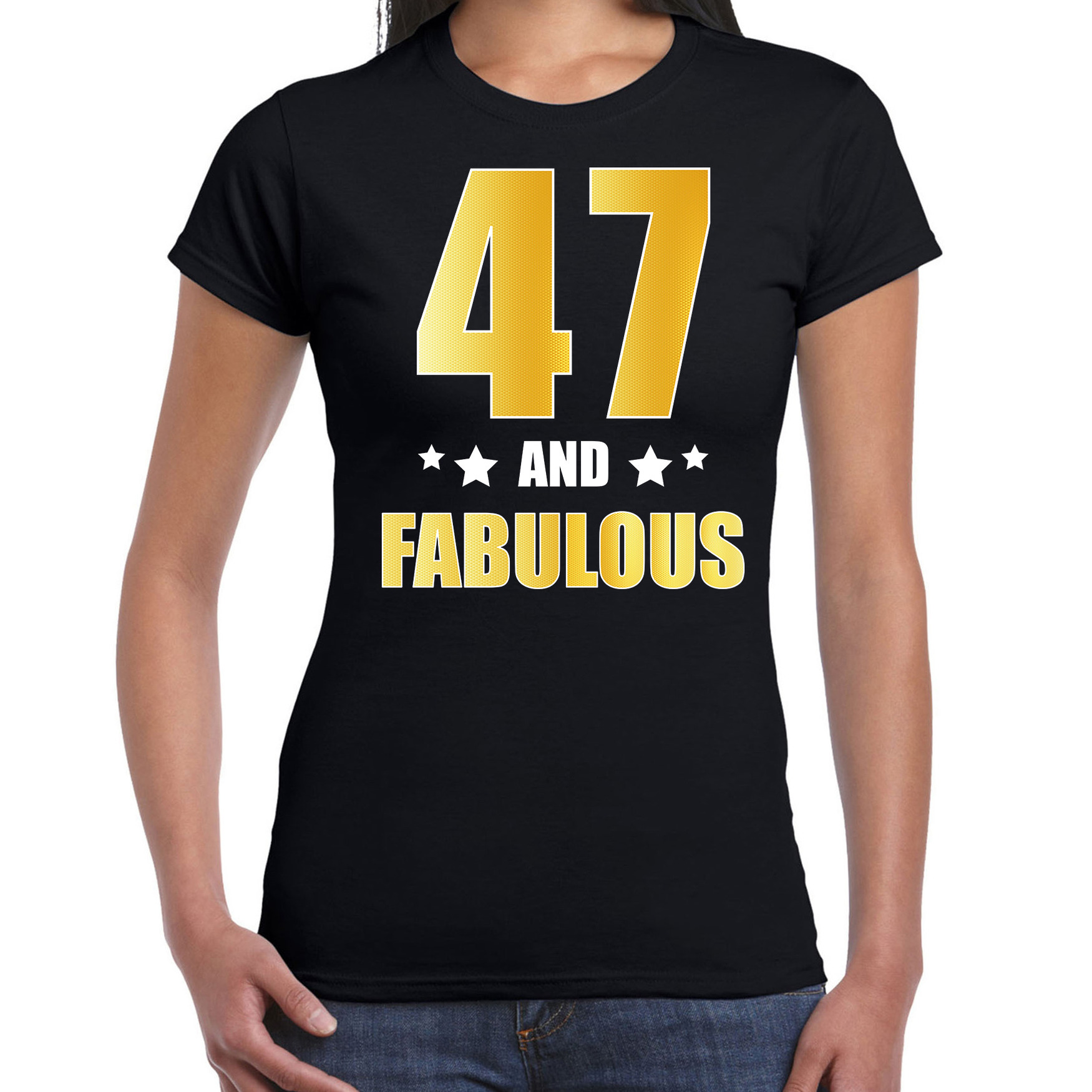 47 and fabulous verjaardag cadeau t-shirt-shirt goud 47 jaar zwart voor dames
