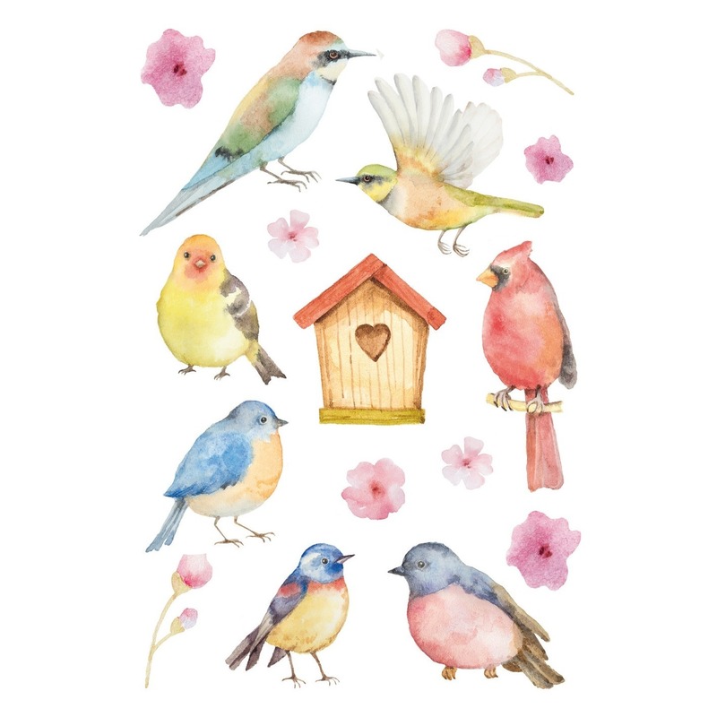 48x Vogel en bloemen stickertjes voor kinderen