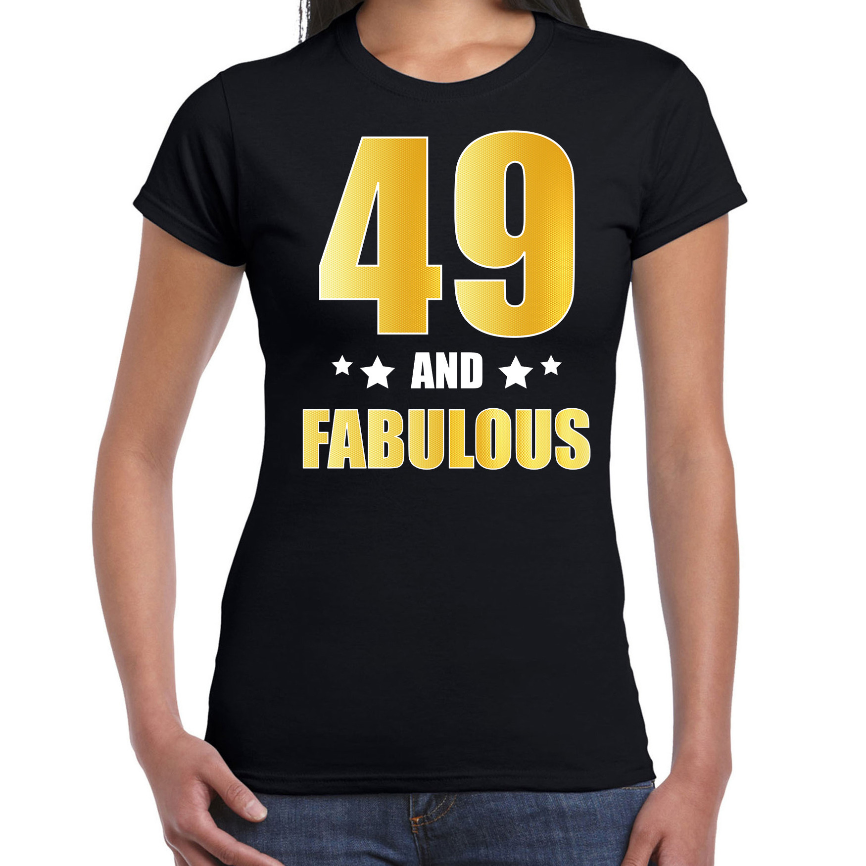 49 and fabulous verjaardag cadeau t-shirt-shirt goud 49 jaar zwart voor dames