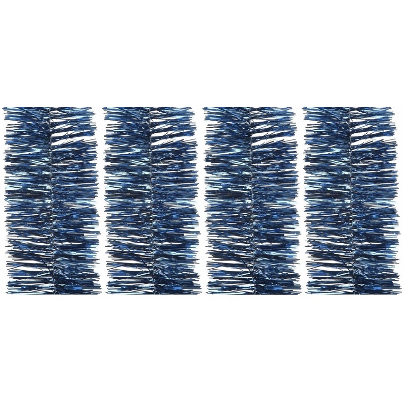 4x Feestversiering folie slinger donkerblauw 270 cm kunststof-plastic kerstversiering