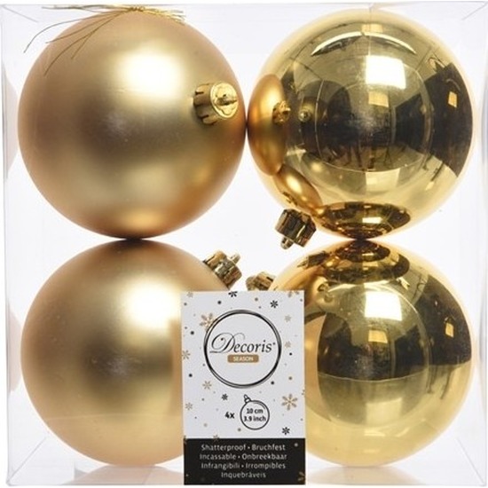 4x Gouden kerstballen 10 cm glanzende-matte kunststof-plastic kerstversiering