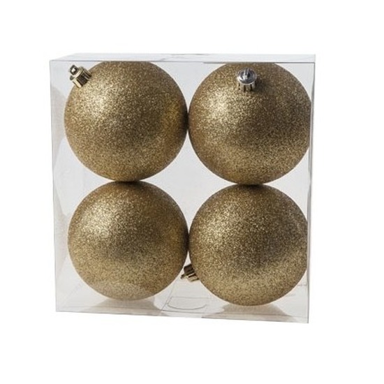 4x Gouden kerstballen 10 cm glitter kunststof-plastic kerstversiering