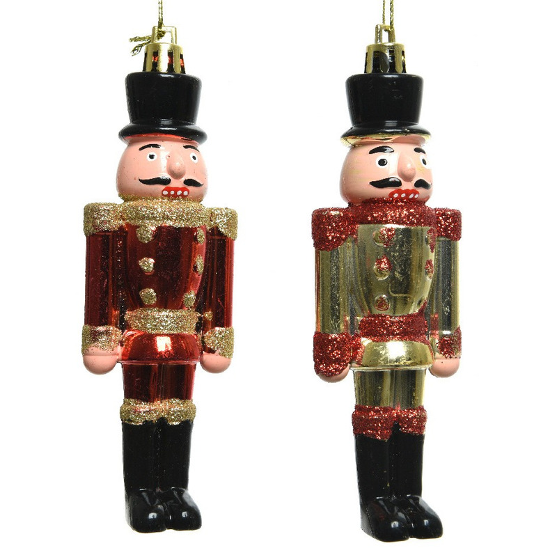 4x Kerstboomhangers notenkrakers poppetjes-soldaten goud 9 cm