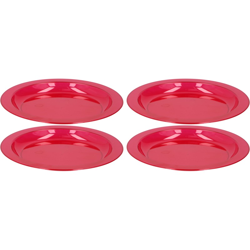 4x Ontbijtbordje rood 20 cm kinderservies van plastic-kunststof