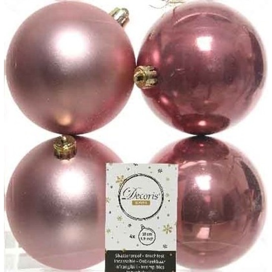 4x Oud roze kerstballen 10 cm glanzende-matte kunststof-plastic kerstversiering