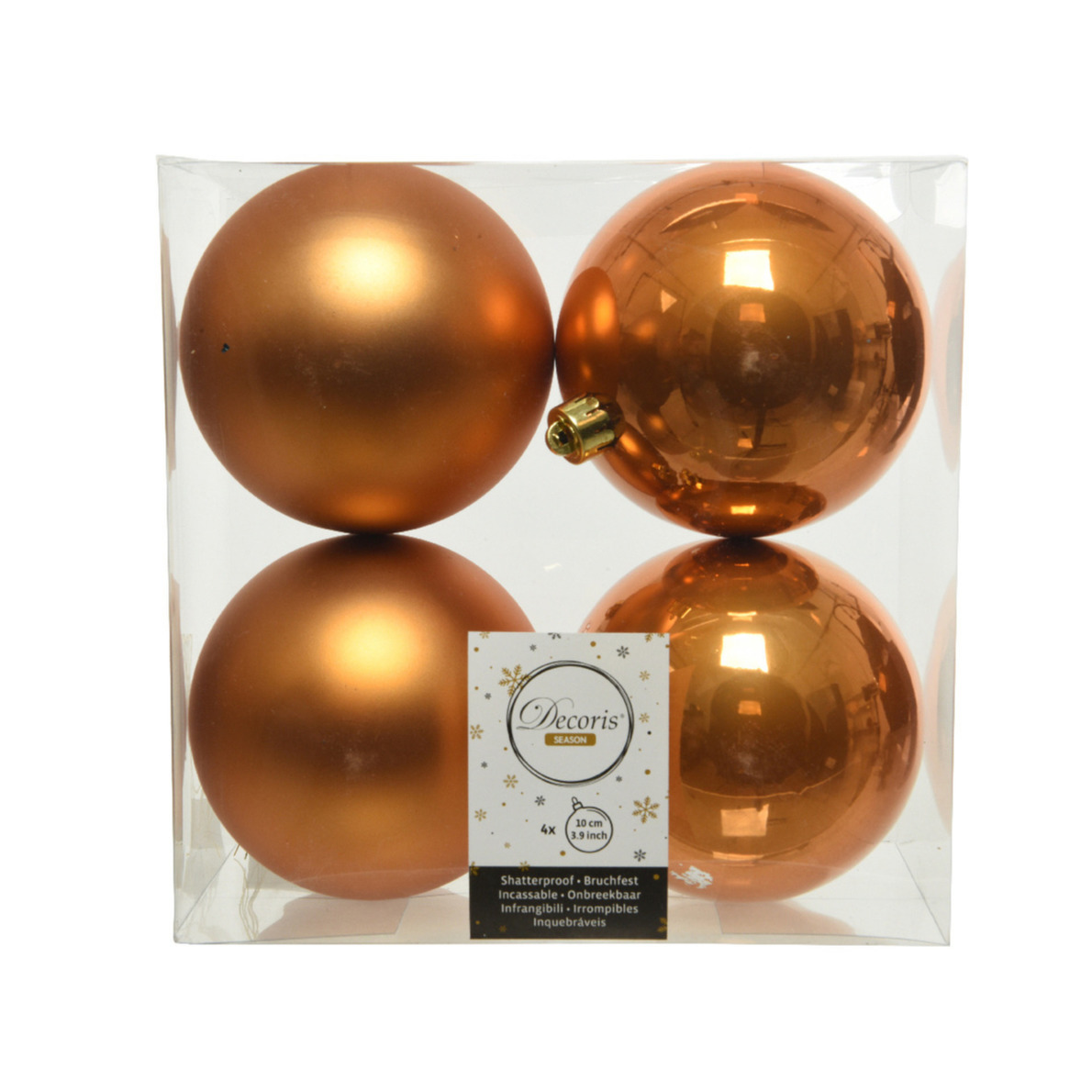 4x stuks kunststof kerstballen cognac bruin (amber) 10 cm glans-mat