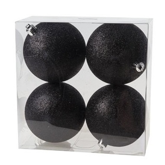 4x Zwarte kerstballen 10 cm glitter kunststof-plastic kerstversiering