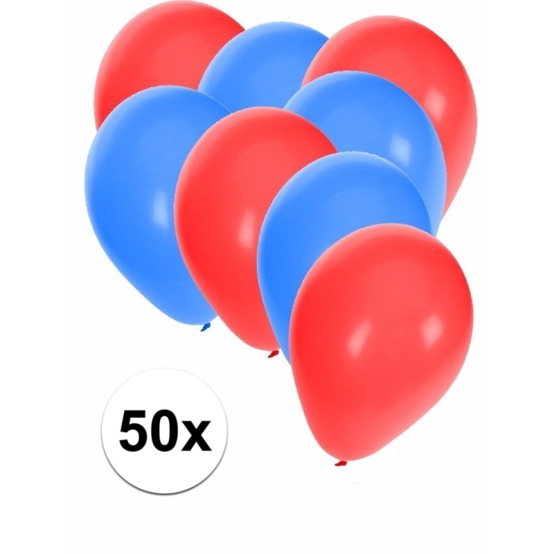 50x ballonnen 27 cm rood-blauwe versiering