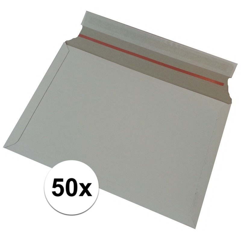 50x Witte kartonnen enveloppen met sluitstrip 38 x 26 cm